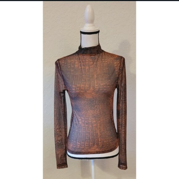 Animal Print Sheer Turtleneck Top - Picture 1 of 4